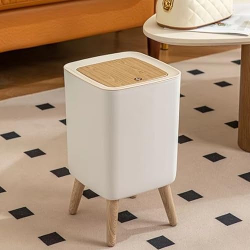 Kriva Modern Plastic Dustbin with Lid | Stylish Indoor Trash Can for Living Room, Bedroom, Kitchen & Office | Compact Waste Bin with Push Button (Beige) - Image 2