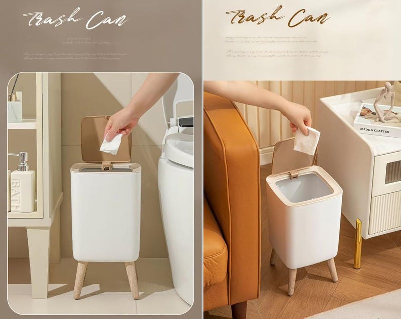 Kriva Modern Plastic Dustbin with Lid | Stylish Indoor Trash Can for Living Room, Bedroom, Kitchen & Office | Compact Waste Bin with Push Button (Beige) - Image 3