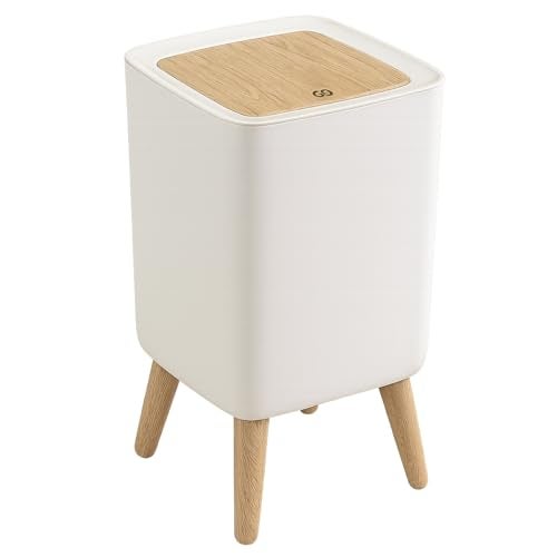 Kriva Modern Plastic Dustbin with Lid | Stylish Indoor Trash Can for Living Room, Bedroom, Kitchen & Office | Compact Waste Bin with Push Button (Beige) - Image 1