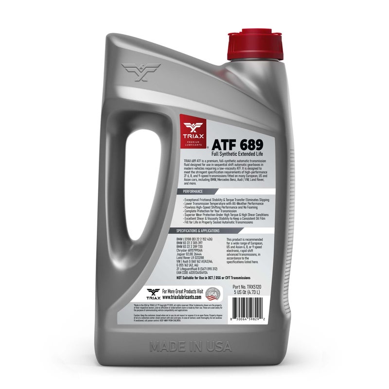 TRIAX ATF 689 Full Synthetic for ZF 6HP, 8HP, 9HP Transmissions | Compatible with Jeep, Chrysler, Dodge RAM, Audi, BMW, Land Rover, Mercedes Benz, Porsche, and More (5 Quart) - Image 2