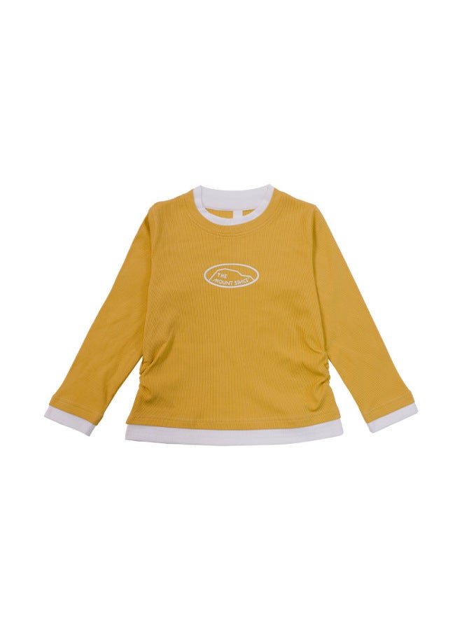 Anguyuanbao Children's Clothing Kids' Faux Two-piece T-shirt Mountain Style Outdoor Wind Baby Top Girls' Dove Cotton Long-sleeve Shirt