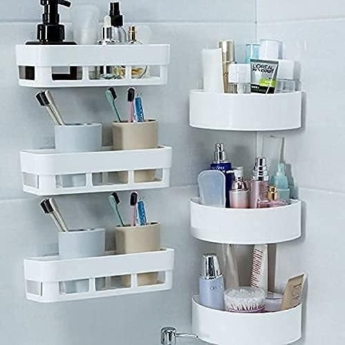 KANDPAND Plastic Kitchen Bathroom Wall Holder Corner Shelf White Colour only Combo of 6 Pieces Plastic Wall Shelf3 Bathroom Shelves 3 Corner Triangle Shelves - Image 1