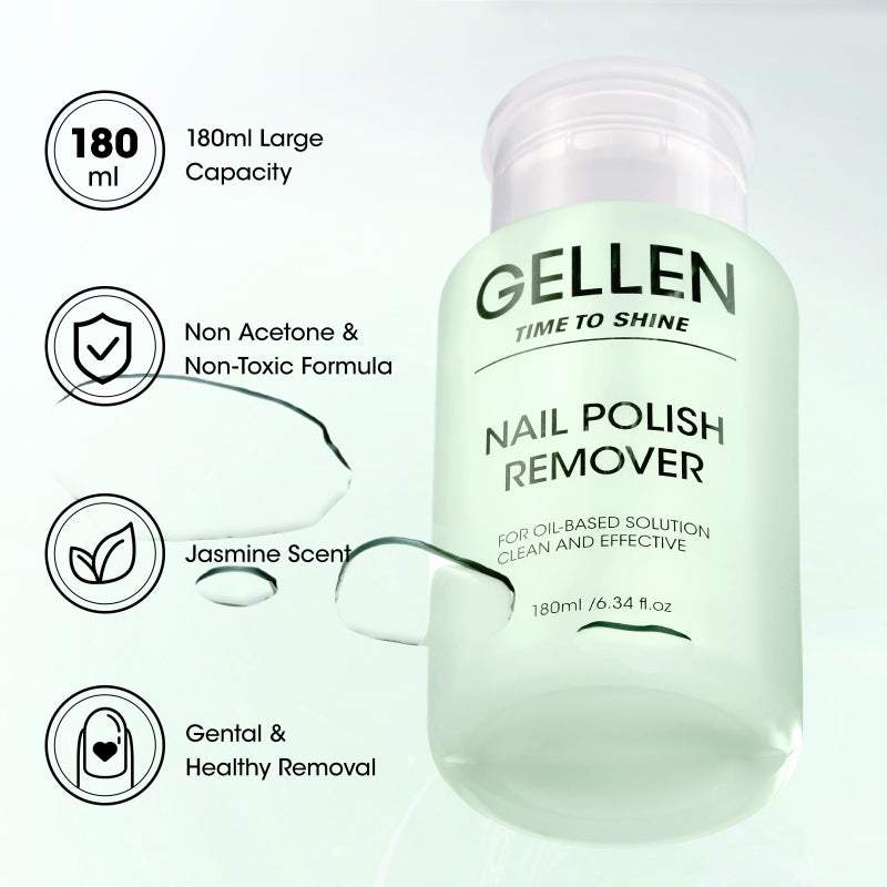 Gellen Nail Polish Remover, Non Acetone Nail Polish Removal for Regular Nail Polishes, Jasmine Scent Healthy Nail Polish Remover with Easy Push-down Pump, 6.09 Fl Oz - Image 2