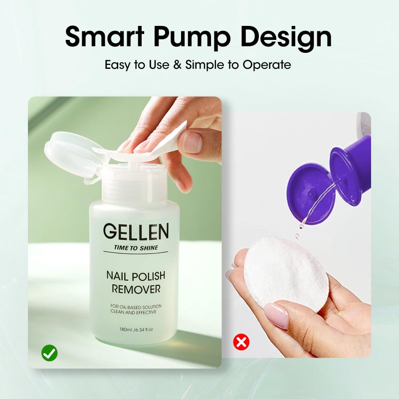 Gellen Nail Polish Remover, Non Acetone Nail Polish Removal for Regular Nail Polishes, Jasmine Scent Healthy Nail Polish Remover with Easy Push-down Pump, 6.09 Fl Oz - Image 3