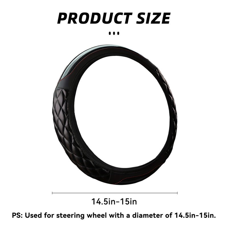 Couslcd Car Steering Wheel Cover, 14.5-15inch Leather Anti-Slip Car Wheel Cover Protector, Safety Comfortable Desgin, Universal Auto Steering Wheels Accessories for Cars Truck SUV (Black) - Image 2