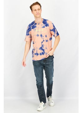 DIESEL Men Crew Neck Short Sleeve Tie Dye T Shirt, Peach/Blue  - Image 4