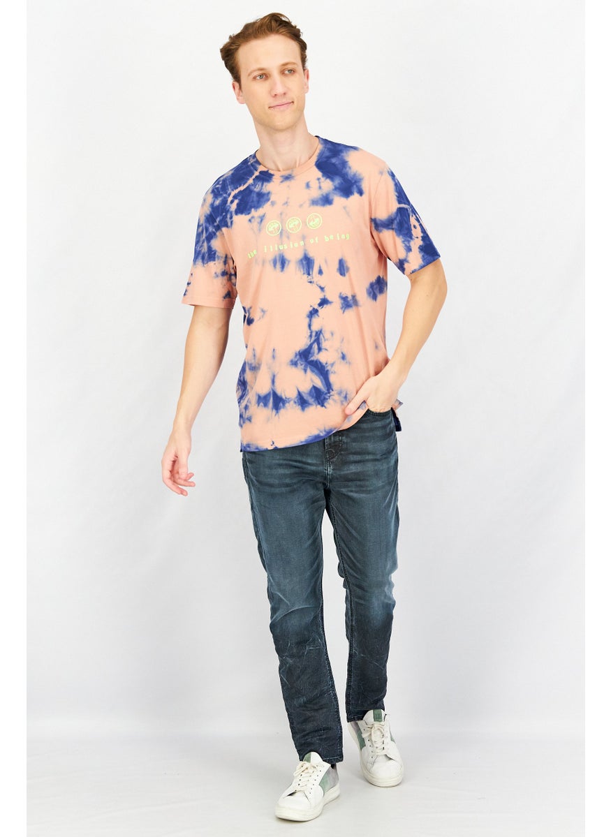 DIESEL Men Crew Neck Short Sleeve Tie Dye T Shirt, Peach/Blue  - Image 4