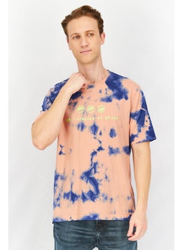 DIESEL Men Crew Neck Short Sleeve Tie Dye T Shirt, Peach/Blue  - Image 1