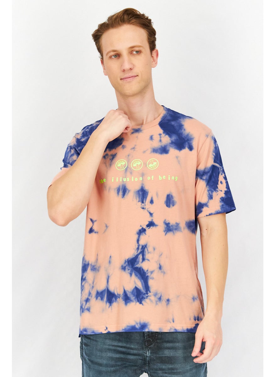 DIESEL Men Crew Neck Short Sleeve Tie Dye T Shirt, Peach/Blue  - Image 1