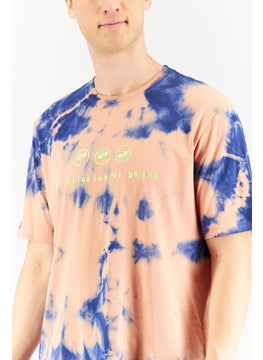 DIESEL Men Crew Neck Short Sleeve Tie Dye T Shirt, Peach/Blue  - Image 2