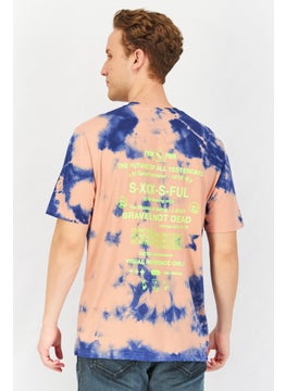 DIESEL Men Crew Neck Short Sleeve Tie Dye T Shirt, Peach/Blue  - Image 3