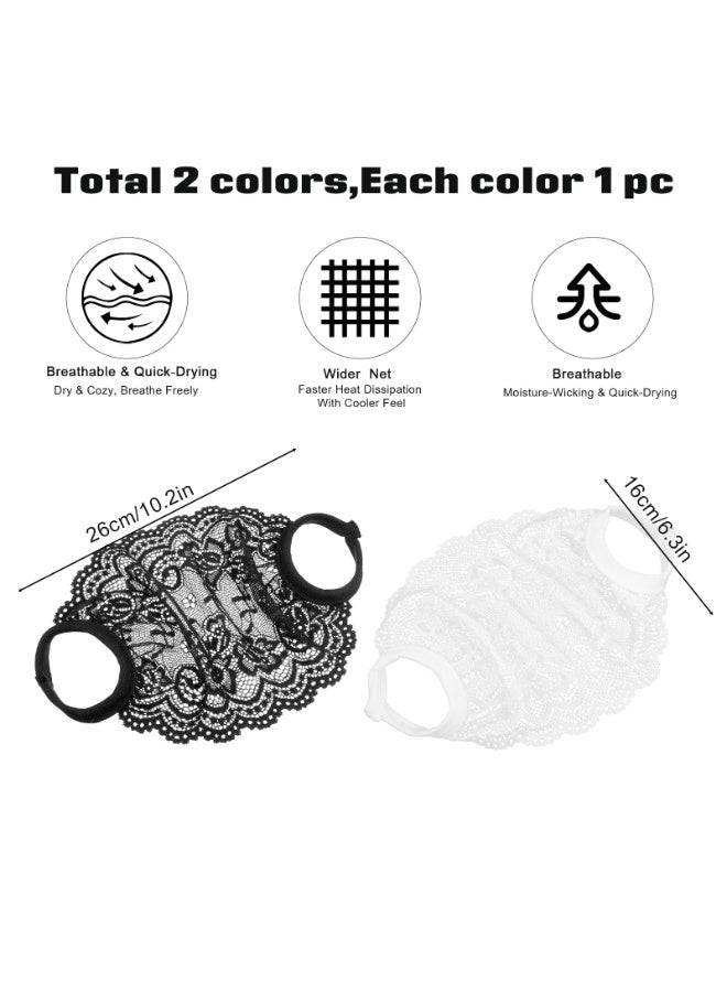 2 Pack Lace Mesh Face Mask, Breathable Hollow Half Face Cover Shield Protective Mask for Women - Image 2