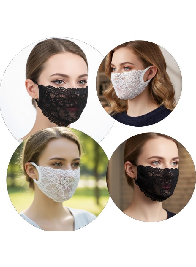 2 Pack Lace Mesh Face Mask, Breathable Hollow Half Face Cover Shield Protective Mask for Women - Image 5