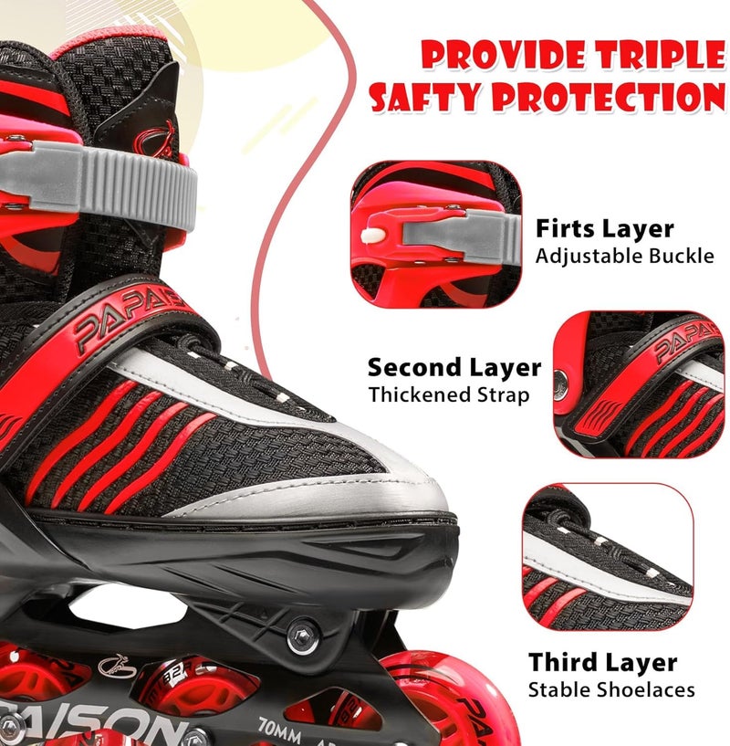 PAPAISON Adjustable Inline Skates Boys Ages 4-16, Roller Skates for Girls Kids Ages 5-8 8-12 with Full Light Up Wheels, Outdoor Skates Illuminating Skates for Children Teens Women - Image 4