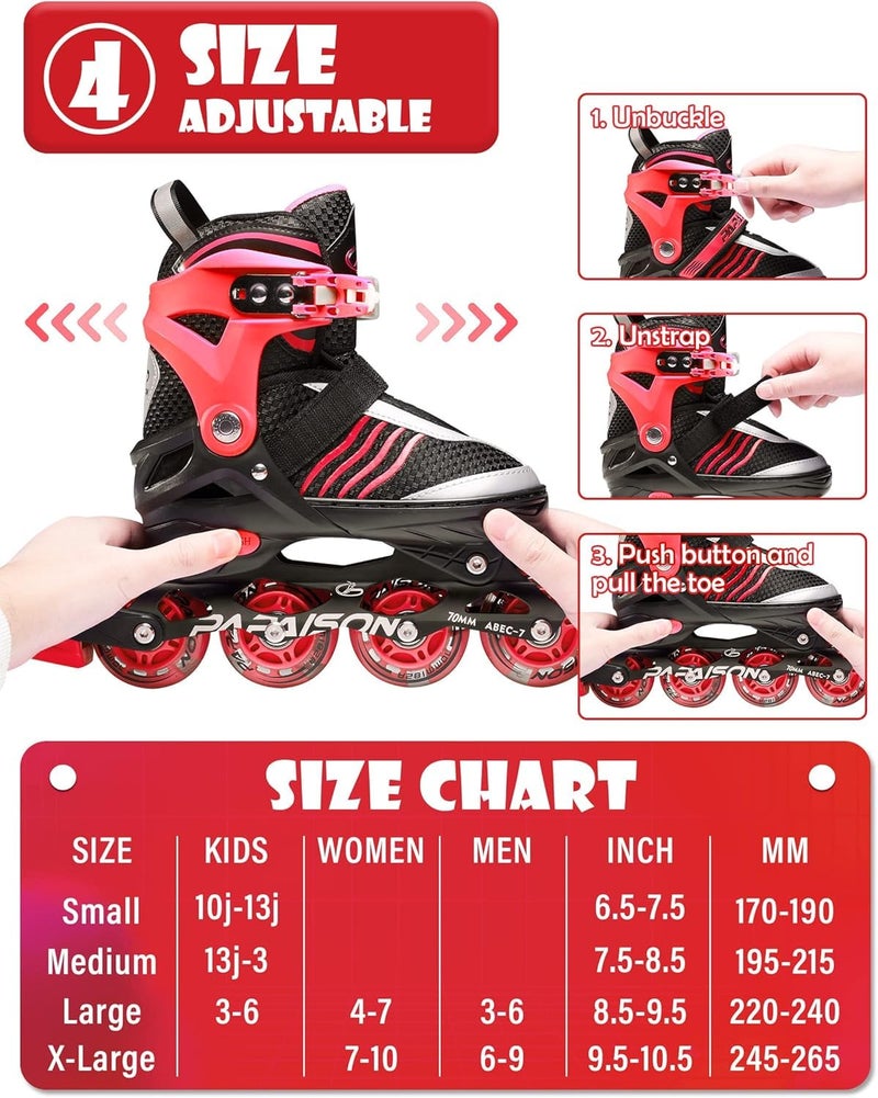 PAPAISON Adjustable Inline Skates Boys Ages 4-16, Roller Skates for Girls Kids Ages 5-8 8-12 with Full Light Up Wheels, Outdoor Skates Illuminating Skates for Children Teens Women - Image 3