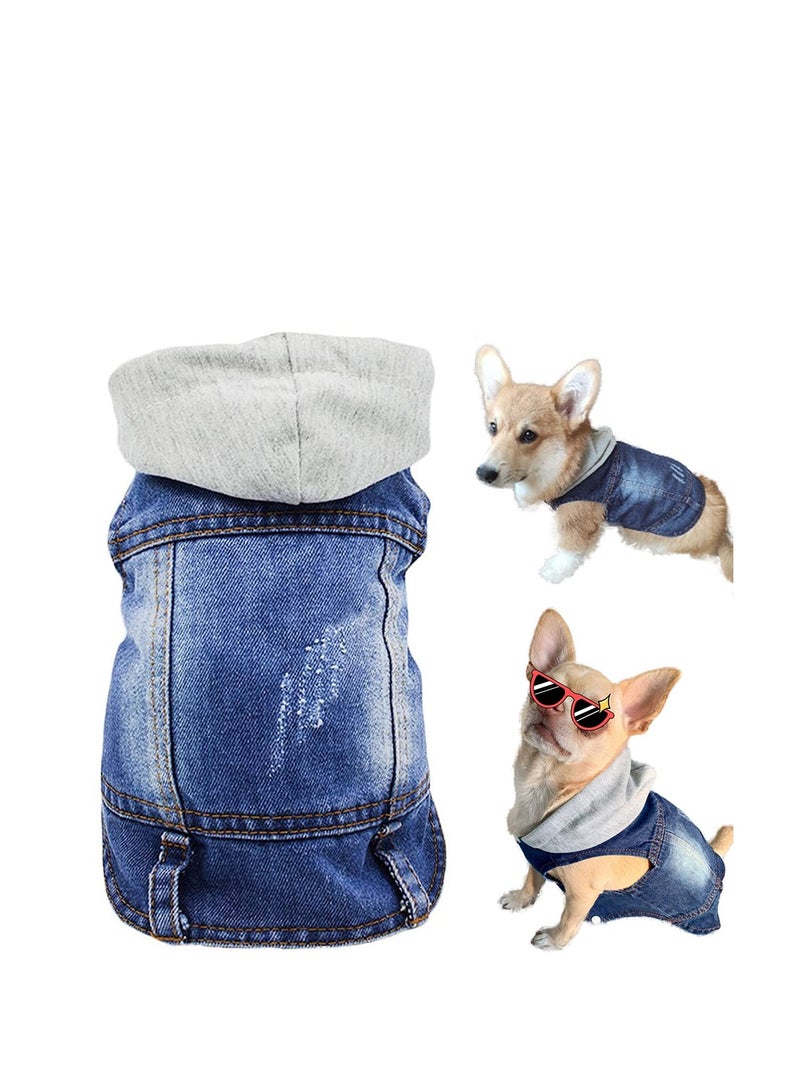 SYOSI ملابس الحيوانات الأليفة للكلب، سترة جينز رائعة للكلب، سترة هوودي دنيم زرقاء رائعة، ملابس الكلب للجنسين، تي شيرت كلاسيكي للكلب، ملابس جرو قميص زي L - Image 1
