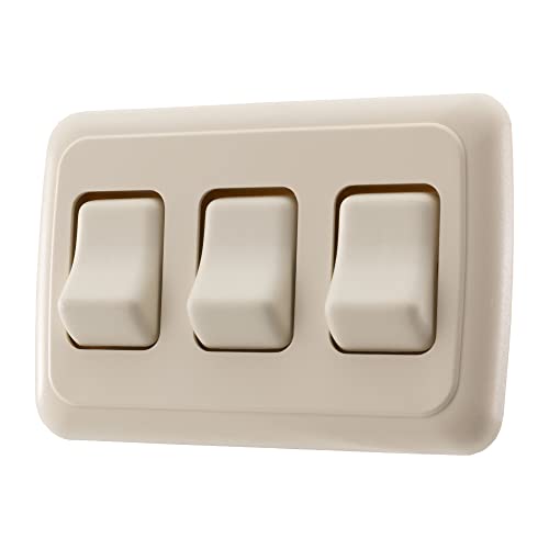 American Technology Components Triple SPST On-Off Switch with Bezel, 12-Volt, for RV, Trailer, Camper (Almond) - Image 1