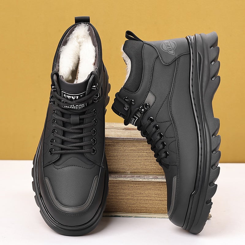 Cotton Shoes Men'S 2024 Winter Warm Fleece-Lined High-Top Men'S Shoes Lace-Up Men'S Casual Dad Snow Boots A Generation Of Hair - Image 4