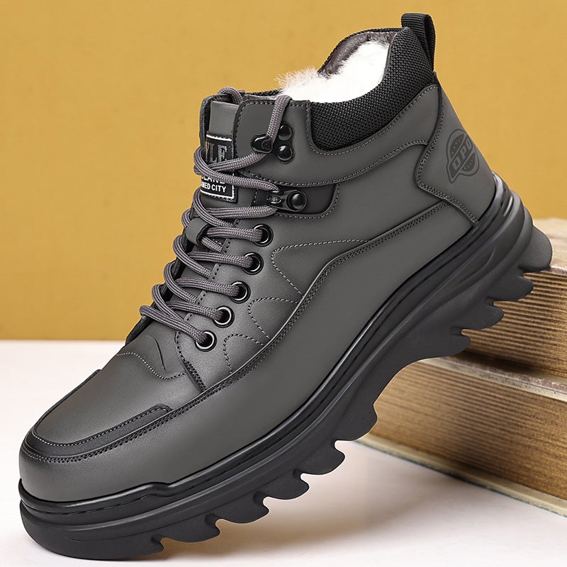 Cotton Shoes Men'S 2024 Winter Warm Fleece-Lined High-Top Men'S Shoes Lace-Up Men'S Casual Dad Snow Boots A Generation Of Hair - Image 3
