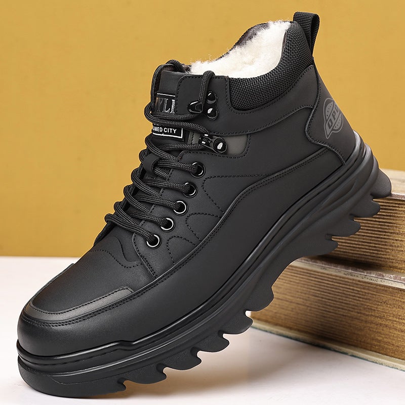 Cotton Shoes Men'S 2024 Winter Warm Fleece-Lined High-Top Men'S Shoes Lace-Up Men'S Casual Dad Snow Boots A Generation Of Hair - Image 2