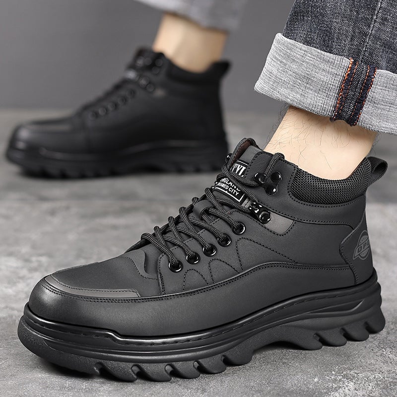 Cotton Shoes Men'S 2024 Winter Warm Fleece-Lined High-Top Men'S Shoes Lace-Up Men'S Casual Dad Snow Boots A Generation Of Hair - Image 5