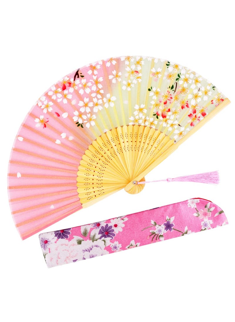 Amajiji Amajiji 82721cm Hand Held Bamboo Silk Folding Fan Hand FanChineseJapanese Charming Elegant Vintage Retro StyleWomen Ladys Girls Best Gifts Pink 