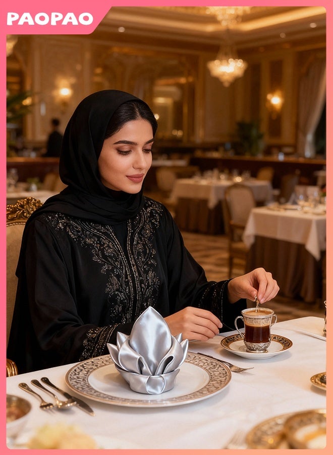 باو باو 10 قطع من مناديل الساتان - مناديل طا ولة مربعة - 17x17 بوصة مناديل عشاء ناعمة أنيقة من الحرير لحفلات العشاء والزفاف - مناديل ناعمة وسلسة قابلة للغسل للحفلات - حفلات الزفاف والعشاء - فضي رمادي - Image 2