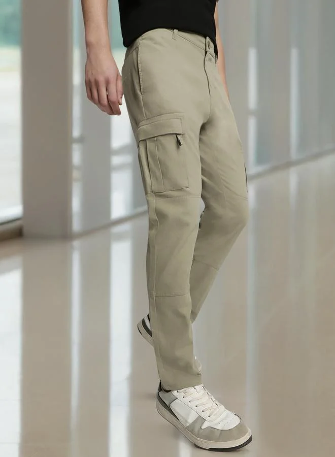 Dennis Lingo Men'S Army Cotton Blend Solid Pattern Full Length Cargo Slim Fit Trouser