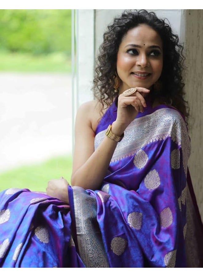 ساري حرير كانجيفارام ناعم للنساء من سيريل، ساري حرير نقي مع بلوزة غير مخيطة - Image 3