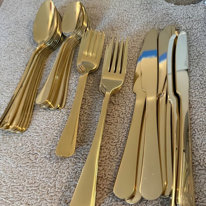 4pcs Golden Cutlery Set Stainless Steel Mirror Polished For Dinner Party - Image 1