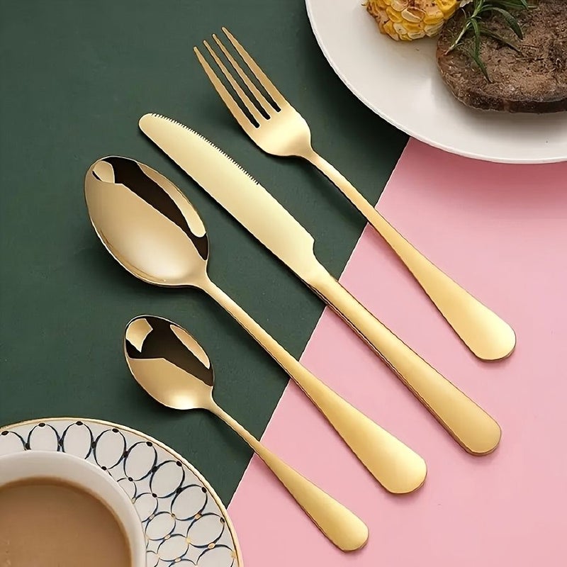 4pcs Golden Cutlery Set Stainless Steel Mirror Polished For Dinner Party - Image 4