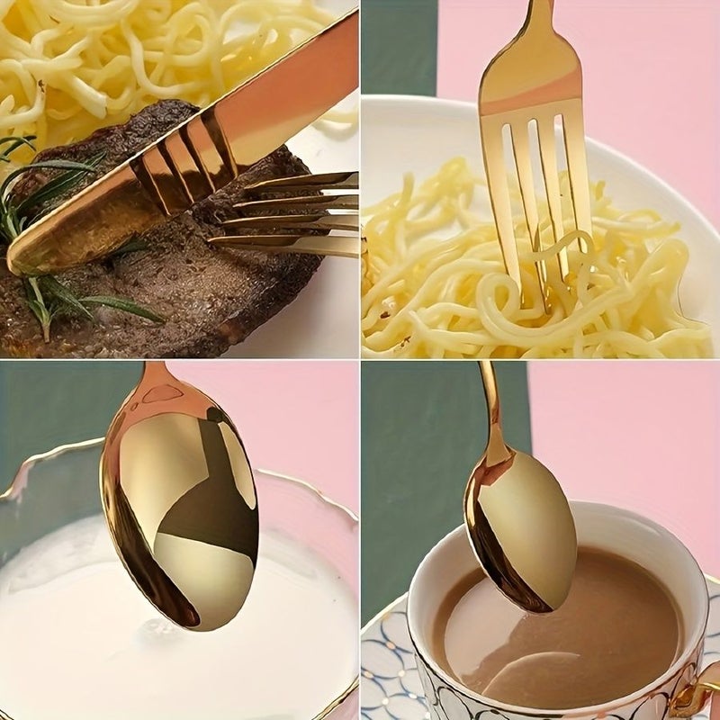 4pcs Golden Cutlery Set Stainless Steel Mirror Polished For Dinner Party - Image 5