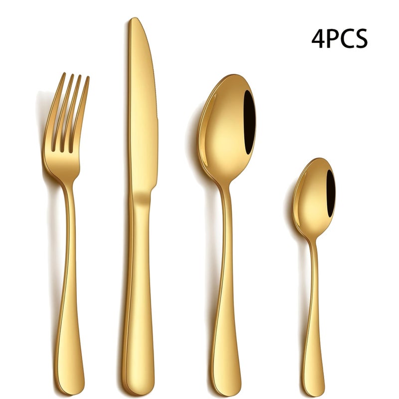 4pcs Golden Cutlery Set Stainless Steel Mirror Polished For Dinner Party - Image 2