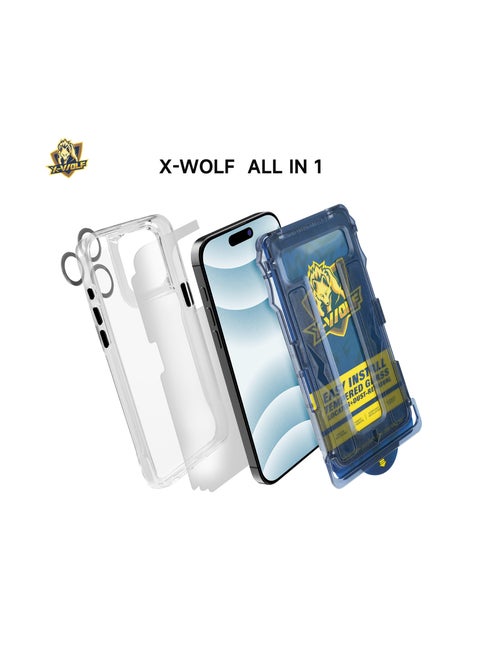 XWOLF All-in-one Protection Package for IPhone 16 Pro Anti-Shock Suit 360 All-Protection-clear HD