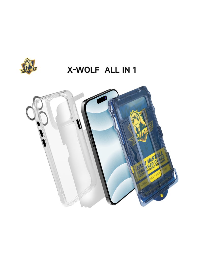 X-WOLF XWOLF All-in-one Protection Package for IPhone 16 Pro Anti-Shock Suit 360 All-Protection-clear HD - Image 1