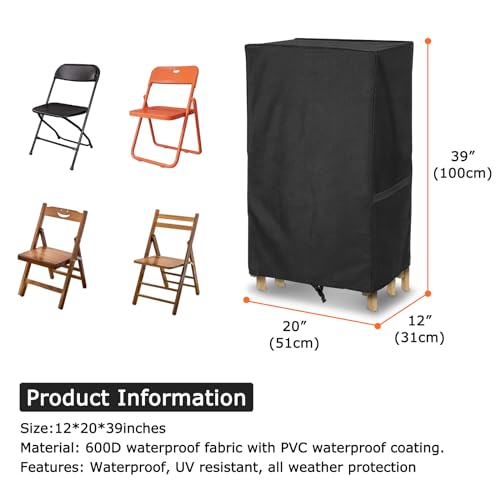 AKEfit Folding Chair Storage Bag for 1 Pack600D Heavy Duty Waterproof for Plastic and Wooden Folding Chairs 20L x 12W x 39HBlack - Image 3