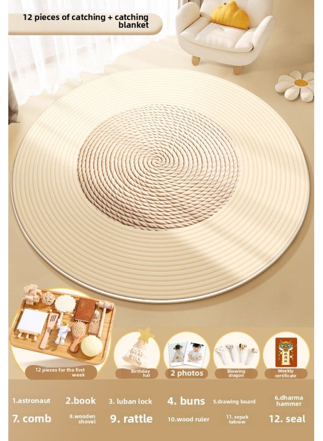 Loquat Week-catching Supplies Props One-year-old Set Boys And Girls Birthday Ceremony Layout Full Set Of Log Style Lottery Carpet Modern-Color:【thick Anti-slip】 12 Pieces Of Log Style Weekly Props + Weekly - Image 1