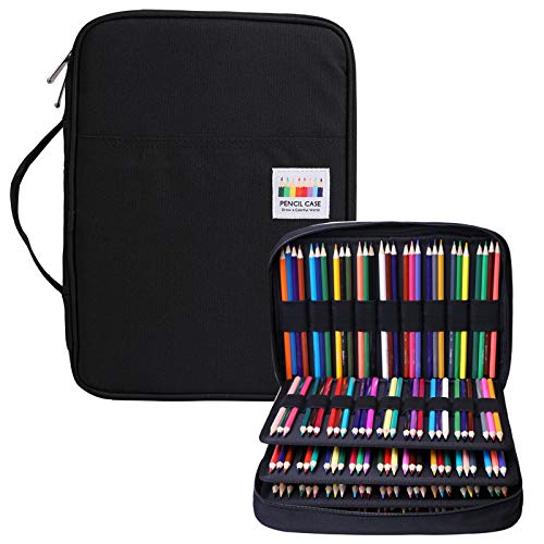 BOMKEE Pencil Case for Adults 220 Slots Pencase Colored Pencils Gel Pen Organizer Bag with Zipper for Artist Handy Glitter Gel Pens, Refills, Waterproof Coloring Holder Pencils Case(Black) - Image 1