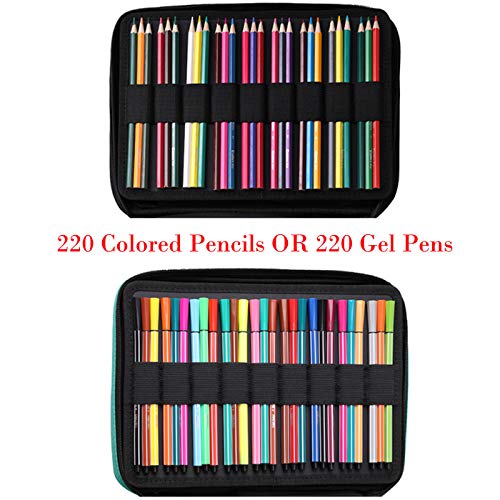 BOMKEE Pencil Case for Adults 220 Slots Pencase Colored Pencils Gel Pen Organizer Bag with Zipper for Artist Handy Glitter Gel Pens, Refills, Waterproof Coloring Holder Pencils Case(Black) - Image 5