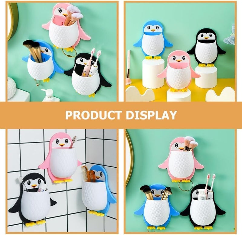 GOTTIDO Toothbrush Holder(Pack of 1), Self Adhesive Penguin Toothbrush Holder for Toothpaste, Comb, Brush, Cream, Lotion, Toilet Brush,Bathroom Display Stand Waterproof No Punching (20X19.5X5.7CM, 1) - Image 3
