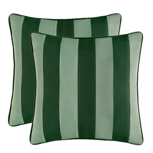 MONDAY MOOSE Decorative Throw Pillow Covers Cushion Cases Set of 2 Soft Velvet Striped Piping Edge Designs Pillow Inserts Not Included 18x18 inch GreenLight Green - Image 1