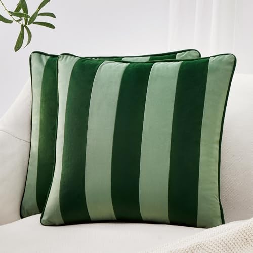 MONDAY MOOSE Decorative Throw Pillow Covers Cushion Cases Set of 2 Soft Velvet Striped Piping Edge Designs Pillow Inserts Not Included 18x18 inch GreenLight Green - Image 3