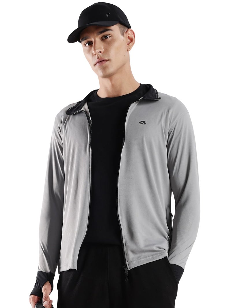 ADRO Sunscreen Jacket for Men UV Sun Advanced Protection Running Jackets For Men Biker Jackets with Zipper Sports jacket for men | SSJ-PLN-GR-S - Image 1