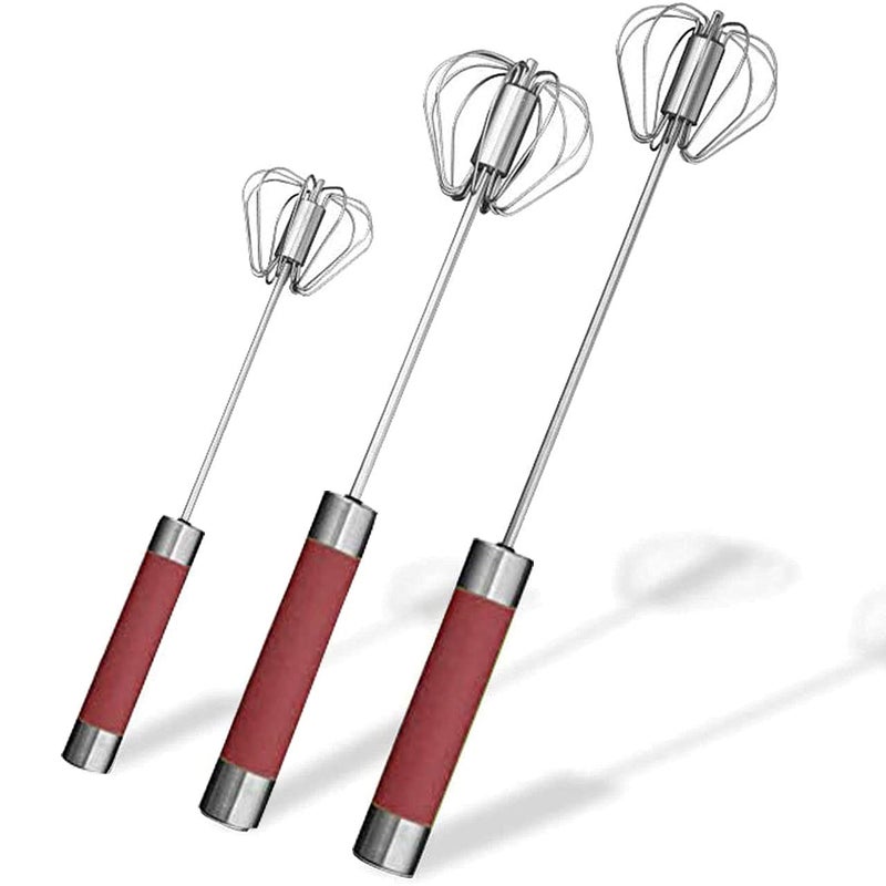 Stainless Steel Semiautomatic Egg Whisk  3PCS Hand Push Rotary Whisk Blender Red