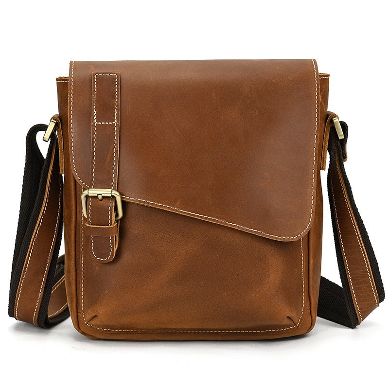 Men'S Genuine Leather Shoulder Bag, Crazy Horse Leather Crossbody Bag, Top Layer Cowhide Flap Shoulder Bag, Ipad Bag, Exclusively For Sales - Image 1