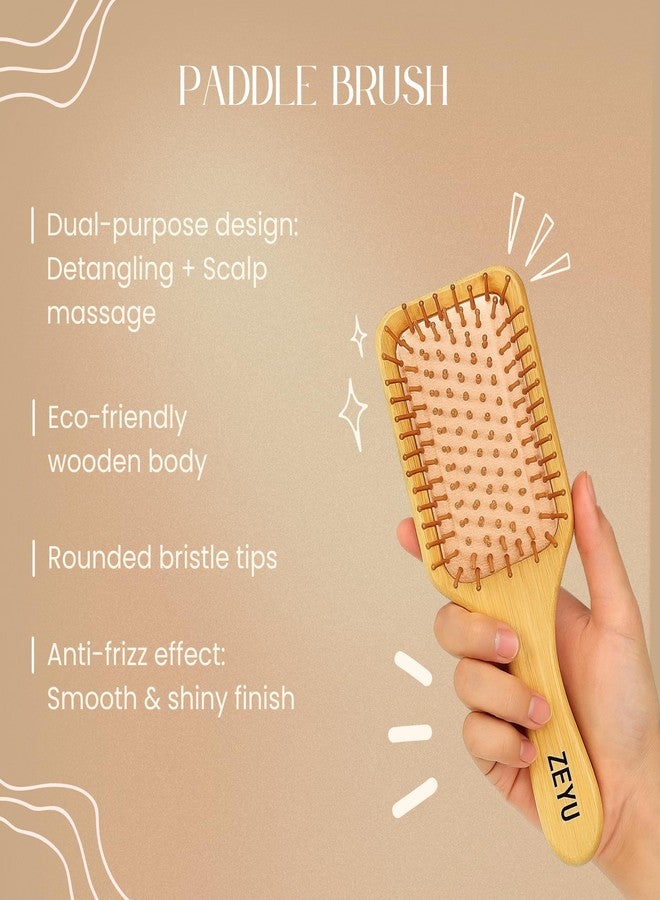 Zeyu Premium Bamboo Paddle & Round Hair Brush Set | Styling & Scalp Massage - Image 3
