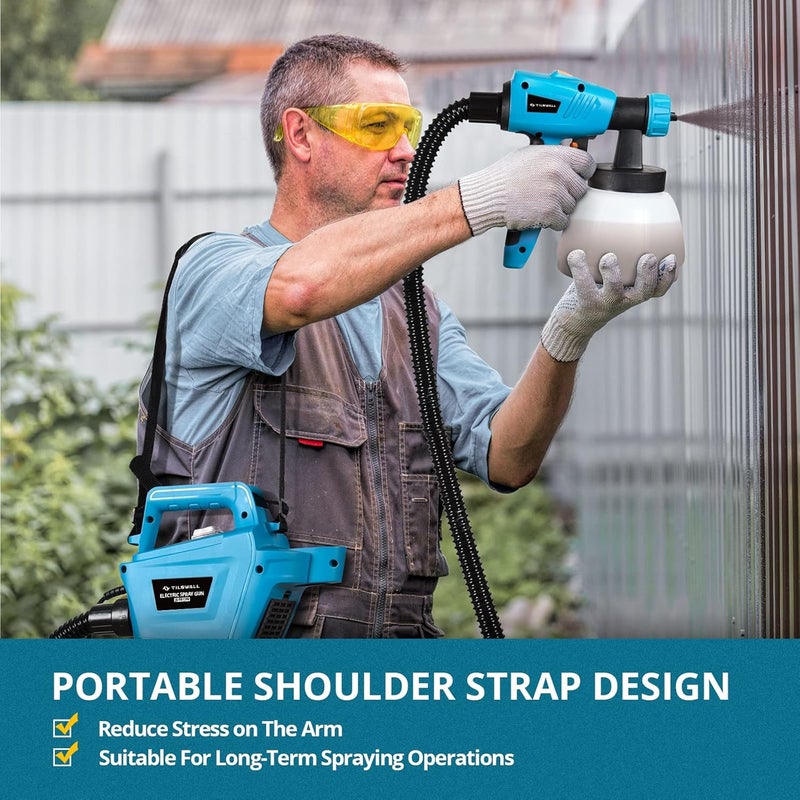 TILSWALL Paint Sprayer, 800W HVLP 1200ML/Min Electric Spray Paint Gun with 2.5M Air Hose, 1300ML Detachable Container, 3 Nozzle Sizes & 3 Patterns, High Power Painter for Furniture, Cabinet, Fence - Image 2