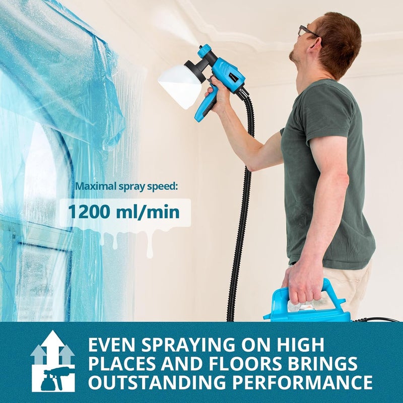 TILSWALL Paint Sprayer, 800W HVLP 1200ML/Min Electric Spray Paint Gun with 2.5M Air Hose, 1300ML Detachable Container, 3 Nozzle Sizes & 3 Patterns, High Power Painter for Furniture, Cabinet, Fence - Image 3