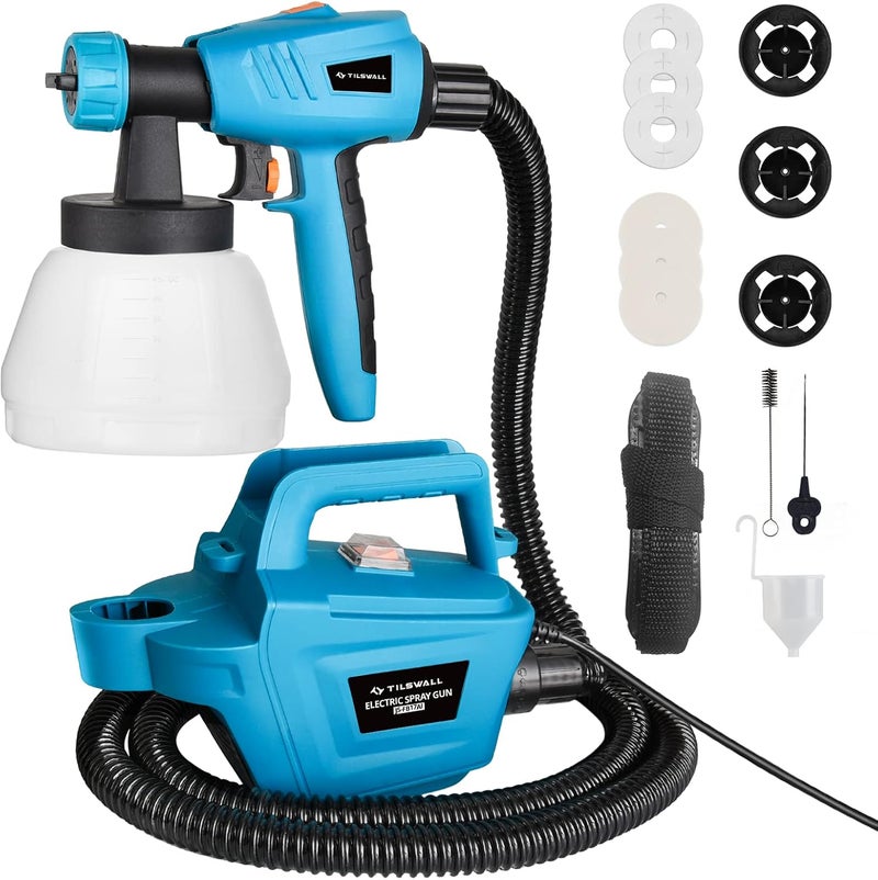 TILSWALL Paint Sprayer, 800W HVLP 1200ML/Min Electric Spray Paint Gun with 2.5M Air Hose, 1300ML Detachable Container, 3 Nozzle Sizes & 3 Patterns, High Power Painter for Furniture, Cabinet, Fence - Image 1