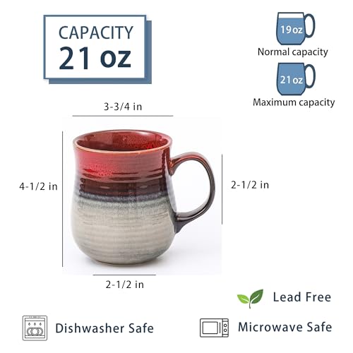 HYTYSKAR 21 oz Large Ceramic Coffee Mugs, Pottery Mug Handmade, Ceramic Tea Cups with Handle for Office and Home, Dishwasher and Microwave Safe (Ink Red) - Image 2